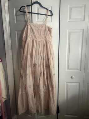 Caroline Constas Pale Pink Floral Lace-Trim Maxi Dress